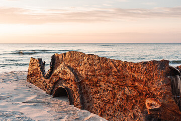 Rusted metal piece of a shipwreck on a beach near Juodkrante, Lithuania
