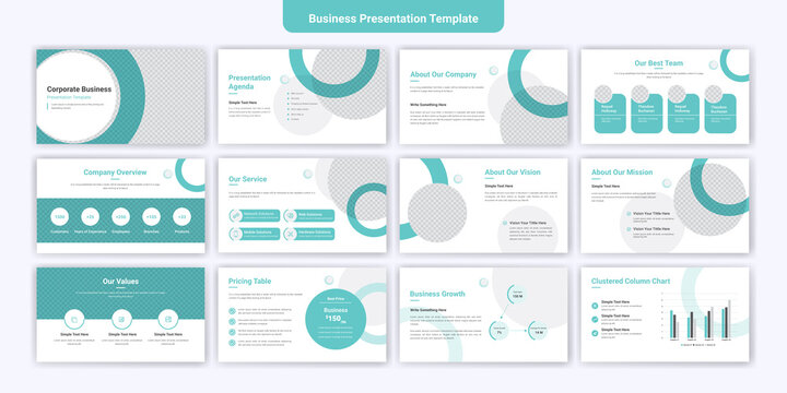 Corporate business powerpoint presentation slides template design. Use for modern keynote presentation background, brochure design, landing page, annual report, company profile.