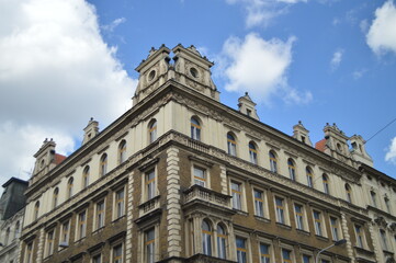 facade of the building in the center Praha