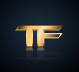 Modern Initial logo 2 letters Gold simple in Dark Background with Shadow Reflection TF