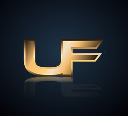 Modern Initial logo 2 letters Gold simple in Dark Background with Shadow Reflection UF