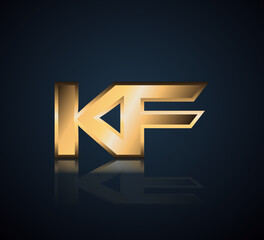 Modern Initial logo 2 letters Gold simple in Dark Background with Shadow Reflection KF
