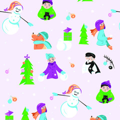 Obraz na płótnie Canvas Vector New Year doodles, Christmas doodles, winter holiday doodles, seamless pattern representing a New Year theme, funny New Year doodles. 
