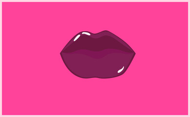 various expressions of the women lips. Sensual cherry-colored lips. Postcard, vector illustration
