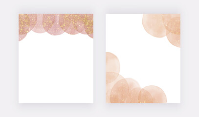 Rose gold and brown watercolor brush stroke round backgrounds
