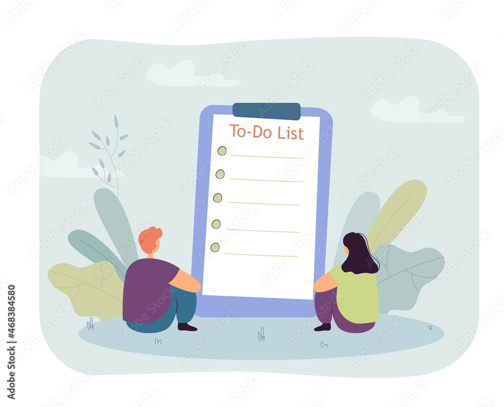 Poster back view of students in front of to do list on clipboard. document with blank checklist or schedule