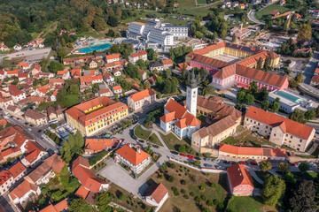 Fototapeta na wymiar Summertime aerial view to the town of Varazdinske Toplice in Croatia