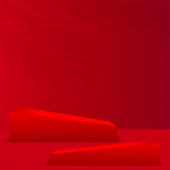 Obraz premium Abstract background with red color geometric 3d podiums. Vector illustration