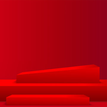 Abstract background with red color geometric 3d podiums. Vector illustration © Azad Mammedli