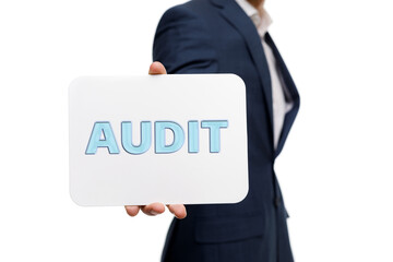 A businessman shows an inscription: AUDIT