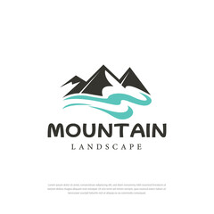 River Creek Mountain Peak. Mountain Hills Landscape Logo Design.