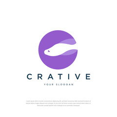 Abstract vector logo fish circle.C-Shaped Silhouette Bright purple color.Emblem or Logo template