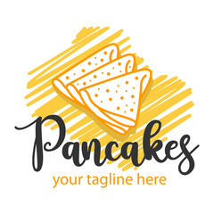 Creative Pancake logo. Emblem for a restaurant or cafe. Morning breakfast sign.