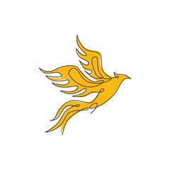 One single line drawing of luxury phoenix bird for company logo identity. Business corporation icon concept from animal shape. Trendy continuous line vector draw graphic design illustration