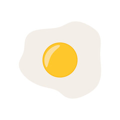 Fried egg isolated on a white background. A flat fried egg icon. Fried egg close-up. Vector