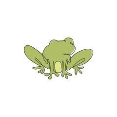 One continuous line drawing of funny frog for kids toy logo identity. Reptile animal icon concept. Modern single line graphic draw vector design illustration
