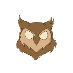 One single line drawing of elegant owl bird head for company logo identity. Symbol of education, wisdom, wise, smart, knowledge icon concept. Continuous line graphic vector draw design illustration