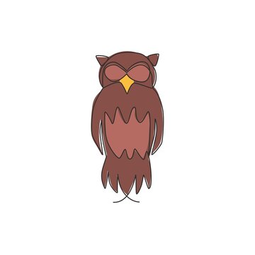 One continuous line drawing of cute owl bird for company logo identity. Symbol of education, wisdom, school, smart, knowledge, intelligent icon concept. Single line vector draw design illustration
