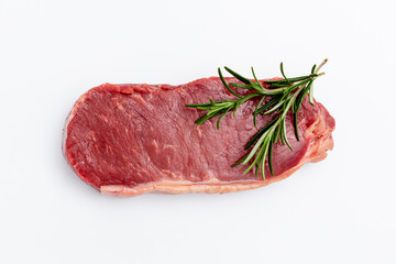 Fresh raw steaks on white background.