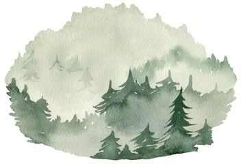 Watercolor foggy landscape.