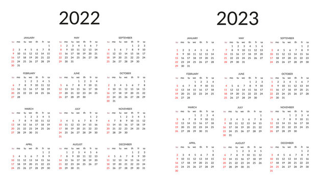 Calendar for 2022 and 2023.