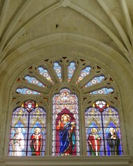 stained glass window of the  Benedictine abbey of Saint Junien in Nouaille Maupertuis France