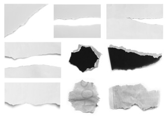 Set of ripped paper isolated on white background