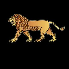 Cartoon color drawing:  growling lion, a character in Assyrian mythology.   Vector illustration isolated on a black background.