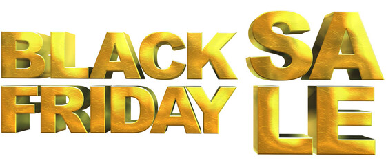 Gold Isolated black friday text. Restrained elegance banner for sales on Black Friday. Sale poster of black friday. Design home page sliders for black friday sales on white background. 3d illustration