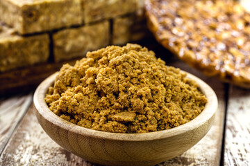 peanut flour, ground and dried peanuts used as a cooking ingredient