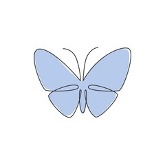 One continuous line drawing of elegant butterfly for company logo identity. Beauty salon and massage business icon concept from insect animal shape. Single line vector draw design graphic illustration