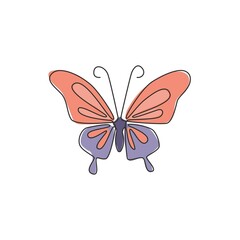 Single continuous line drawing of luxury butterfly for corporation logo identity. Beauty salon and healthcare company icon concept from animal shape. One line draw graphic design vector illustration