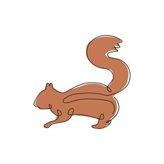 One single line drawing of cute squirrel for company logo identity. Business corporation icon concept from funny rodent animal shape. Trendy continuous line draw design vector graphic illustration