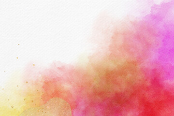 Fototapeta premium Bright pink watercolor abstract background with gold elements