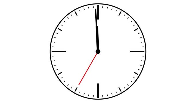 Wall Clock animation with ticking second hand, shows the last 30 seconds until 12. Animated Clock with white background and white clock face, the last 30 second to midnight. New Years Eve Clock. 