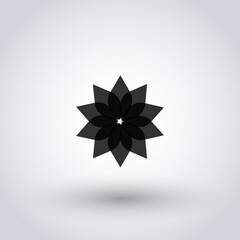 Black bloosom icon on grey gradient background. Floral ornament vector icon. Simple nature vector symbol.