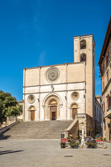 View at the Cathedral of Santissima Annunziata in the streets of Todi - Italy
