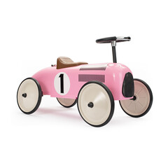 Retro race pink toy car on white background