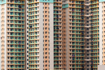 Fototapeta na wymiar Apartment building facade in Hong Kong