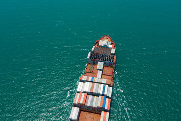 Fototapeta premium Aerial view of cargo ship
