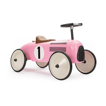 Retro Race Pink Toy Car On White Background