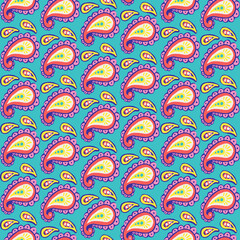 Naklejka premium Hand drawn Paisley Seamless Pattern for kids design, party, anniversary, birthday. Design for banner, poster, card, invitation and scrapbook