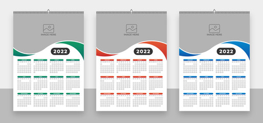 2022 One page wall calendar design template, modern 12 months one-page calendar