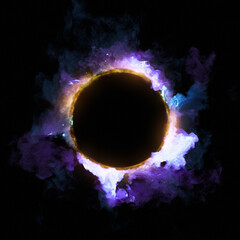 Mystical ring, spiritual aura and abstract solar flare. Purple circular flare, energy burst and...