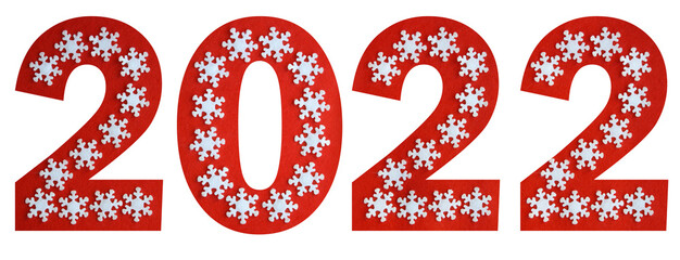 number 2022. Preparation for the new year. red numbers with white snowflakes. decoration for winter holidays.
