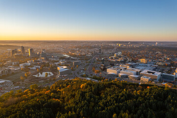 Fototapeta na wymiar Aerial autumn fall sunrise view of Vilnius panorama, Lithuania