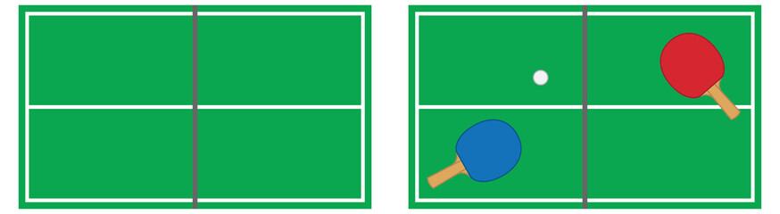 Table Tennis Table With Paddles Clipart Set - Color