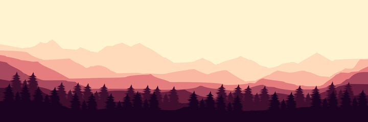 pine forest at mountain vector illustration good for wallpaper, background, backdrop, tourism design, and design template