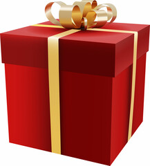 Red christmas present box with ribbon