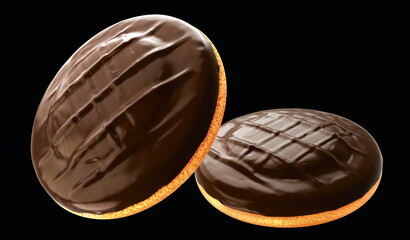 biscuit dough with marmalade over cake and chocolate coated. 3d illustration. Isolated on background